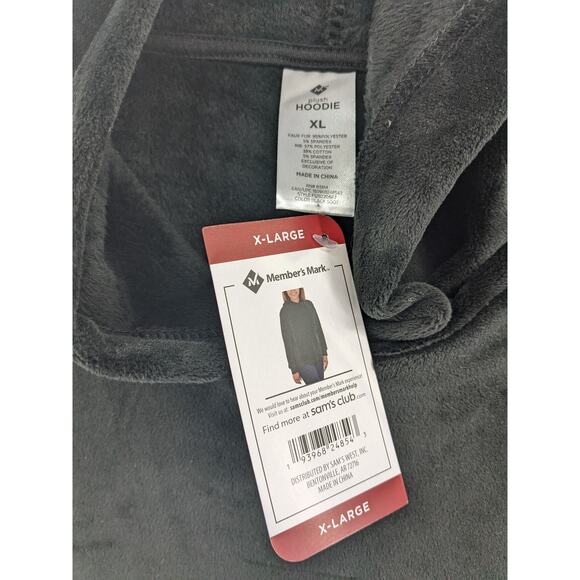 Members Mark Plush Hoodie XL Black Velour Soft Side Split Relaxed Fit Sweatshirt - Picture 5 of 11